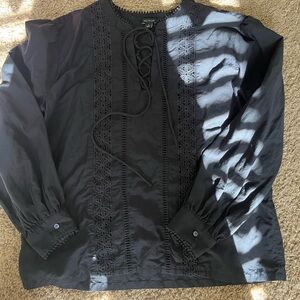 Ann Taylor Black Lace-Trim Long Sleeve Top
